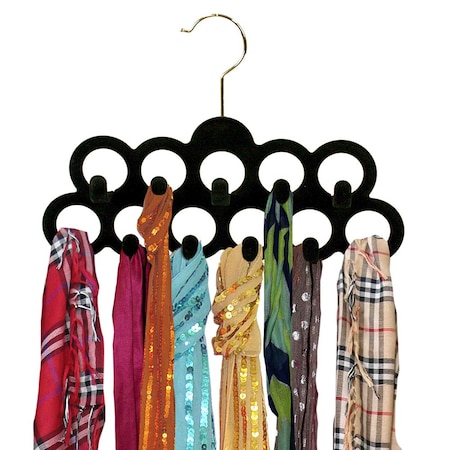Home Basics Velvet Scarf Hangers with Chrome Plated Steel Hooks, Black 3PK FH01455